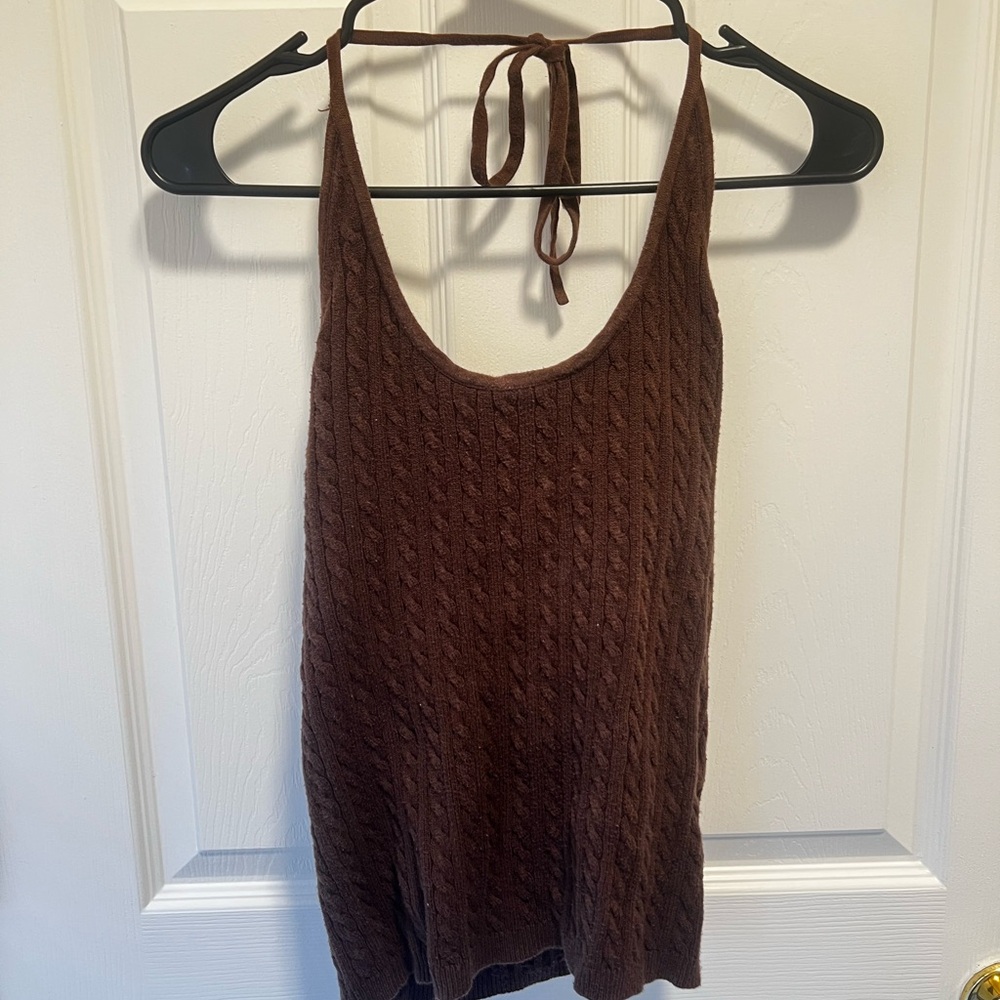 Brown Cable Knit Halter Top